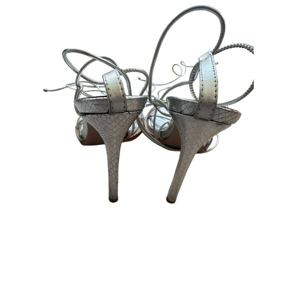 SCHUTZ Silver Leather Laceup Sandals Heels Size 7.5 - Picture 3 of 7